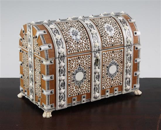 An Anglo Indian sandalwood and ivory dome top stationery box, 8.25in.